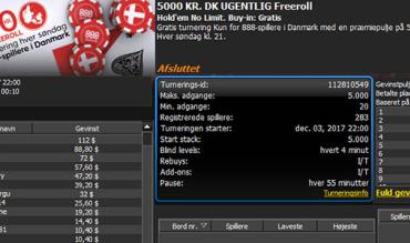 Dalle187 vinder 5000 kr. freeroll turnering #5 hos 888poker.dk